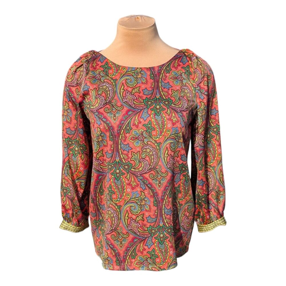 Ann Taylor LOFT Vibrant Paisley Print Blouse Women's Petite XXS Colorful Boho